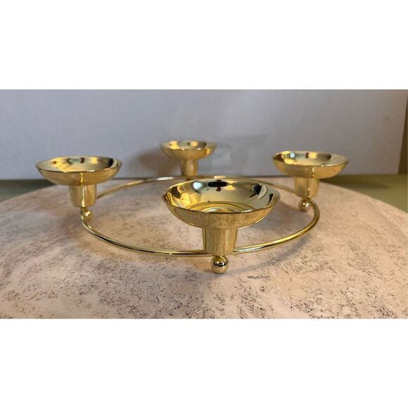 PARTYLITE 9” BRASS/GOLD 4 PLACE CANDLE RING HOLDER DECOR - Picture 3 of 8